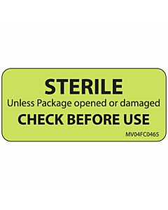 Label Paper Removable Sterile Unless, 1" Core, 2 1/4" x 1", Fl. Chartreuse, 420 per Roll