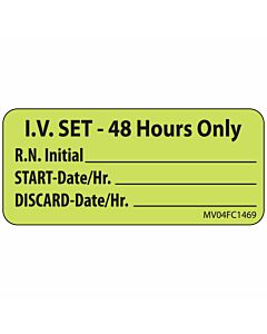 Label Paper Removable IV Set- 48, 1" Core, 2 1/4" x 1", Fl. Chartreuse, 420 per Roll
