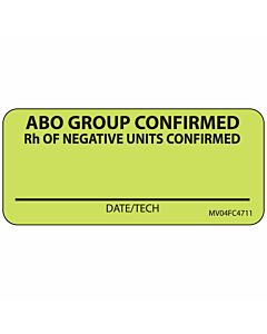 Lab Communication Label (Paper, Removable) ABO Group Confirmed 2 1/4"x1 Fluorescent Chartreuse - 420 per Roll