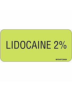 Label Paper Removable Lidocaine 2%, 1" Core, 2 1/4" x 1", Fl. Chartreuse, 420 per Roll