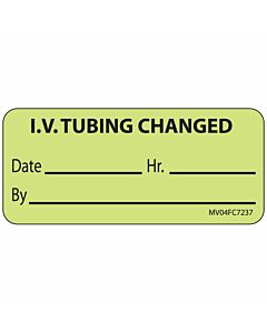 Label Paper Removable IV Tubing Changed, 1" Core, 2 1/4" x 1", Fl. Chartreuse, 420 per Roll
