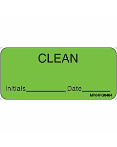 Label Paper Removable Clean Initials Date, 1" Core, 2 1/4" x 1", Fl. Green, 420 per Roll