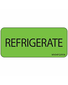 Lab Communication Label (Paper, Removable) Refrigerate 2 1/4"x1 Fluorescent Green - 420 per Roll