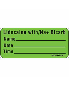 Label Paper Removable Lidocaine with/na+, 1" Core, 2 1/4" x 1", Fl. Green, 420 per Roll