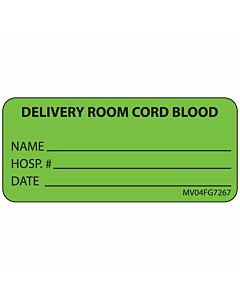Label Paper Removable Delivery Room Cord, 1" Core, 2 1/4" x 1", Fl. Green, 420 per Roll