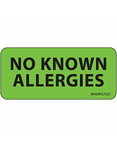 Label Paper Removable No Known Allergies, 1" Core, 2 1/4" x 1", Fl. Green, 420 per Roll