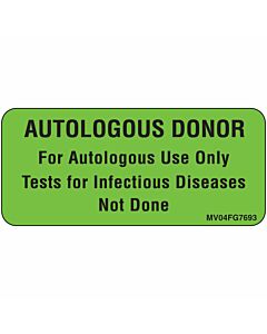 Label Paper Removable Autologous Donor For, 1" Core, 2 1/4" x 1", Fl. Green, 420 per Roll