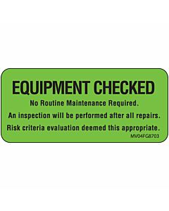 Label Paper Removable Equipment Checked No, 1" Core, 2 1/4" x 1", Fl. Green, 420 per Roll