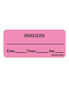 Label Paper Removable Insulin, 1" Core, 2 1/4" x 1", Fl. Pink, 420 per Roll