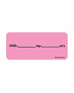 Label Paper Removable Dose= mg= mls, 1" Core, 2 1/4" x 1", Fl. Pink, 420 per Roll