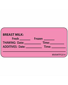 Label Paper Removable Breast Milk: Fresh, 1" Core, 2 1/4" x 1", Fl. Pink, 420 per Roll