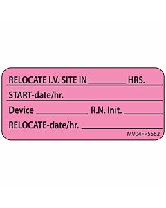 Label Paper Removable Relocate IV Site, 1" Core, 2 1/4" x 1", Fl. Pink, 420 per Roll