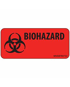 Lab Communication Label (Paper, Permanent) Biohazard 2 1/4"x1 Fluorescent Red - 420 per Roll