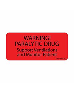 Label Paper Permanent Warning! Paralytic, 1" Core, 2 1/4" x 1", Fl. Red, 420 per Roll