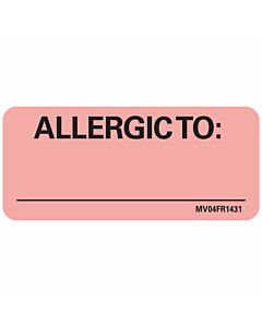 Label Paper Permanent Allergic To: 1" Core 2 1/4"x1 Fl. Red 420 per Roll