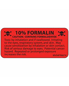Label Paper Permanent 10%; Formalin 1 Core 2 1/4"x1 Fl. Red 420 per Roll