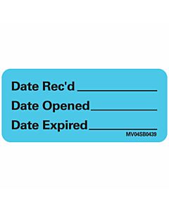 Label Paper Removable Date Recd Date, 1" Core, 2 1/4" x 1", Blue, 420 per Roll