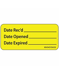 Label Paper Permanent Date Recd Date 1" Core 2 1/4"x1 Yellow 420 per Roll