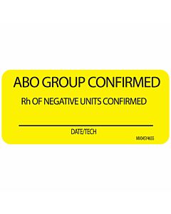 Lab Communication Label (Paper, Permanent) ABO Group Confirmed 2 1/4"x1 Yellow - 420 per Roll
