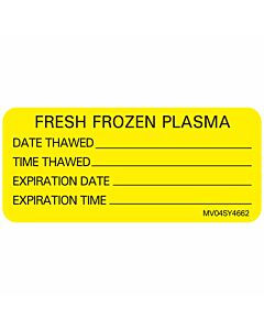 Lab Communication Label (Paper, Permanent) Fresh Frozen Plasma 2 1/4"x1 Yellow - 420 per Roll