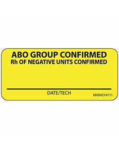 Label Paper Permanent ABO Group Confirmed 1" Core 2 1/4"x1 Yellow 420 per Roll