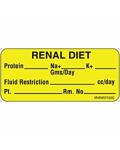 Label Paper Permanent Renal Diet Protein, 1" Core, 2 1/4" x 1", Yellow, 420 per Roll