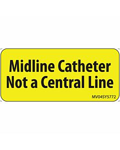 Label Paper Permanent Midline Cathater Not, 1" Core, 2 1/4" x 1", Yellow, 420 per Roll