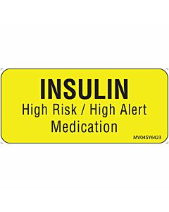 Label Paper Permanent Insulin High Risk, 1" Core, 2 1/4" x 1", Yellow, 420 per Roll