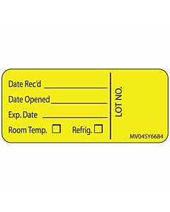Label Paper Permanent Date Recd___ Date 1" Core 2 1/4"x1 Yellow 420 per Roll