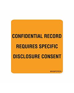 Label Paper Removable Confidential Record, 1" Core, 2 7/16" x 2 1/2", Fl. Orange, 400 per Roll