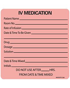 Label Paper Permanent IV Medication, 1" Core, 2 7/16" x 2 1/2", Fl. Red, 400 per Roll