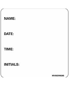 Label Paper Removable Name: Date: Time:, 1" Core, 2 7/16" x 2 1/2", White, 400 per Roll
