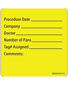 Label Paper Permanent Procedure Date, 1" Core, 2 7/16" x 2 1/2", Yellow, 400 per Roll