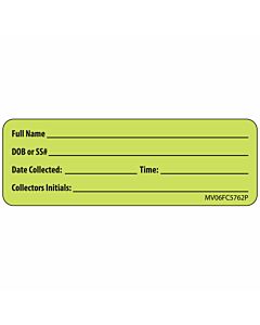 Label Paper Removable Full Name DOB Or, 1" Core, 2 15/16" x 1", Fl. Chartreuse, 333 per Roll