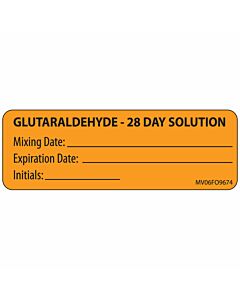 Label Paper Removable Glutaraldehyde - 28, 1" Core, 2 15/16" x 1", Fl. Orange, 333 per Roll