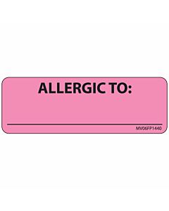 Label Paper Removable Allergic To:, 1" Core, 2 15/16" x 1", Fl. Pink, 333 per Roll