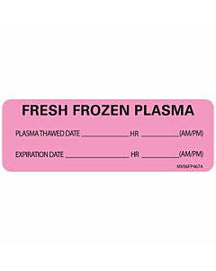 Lab Communication Label (Paper, Removable) Fresh Frozen Plasma 2 15/16"x1 Fluorescent Pink - 333 per Roll