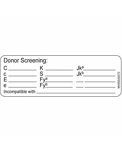 Label Paper Removable Donor Screening:, 1" Core, 2 15/16" x 1", White, 333 per Roll