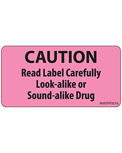 Label Paper Removable Caution Read Label, 1" Core, 2 15/16" x 1", 1/2", Fl. Pink, 333 per Roll