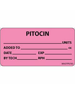 Label Paper Removable Pitocin Units, 1" Core, 2 15/16" x 1", 1/2", Fl. Pink, 333 per Roll