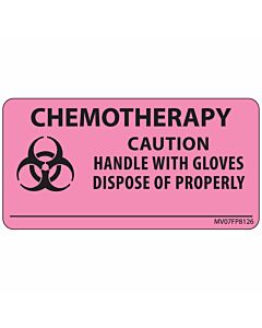 Label Paper Removable Chemotherapy /, 1" Core, 2 15/16" x 1", 1/2", Fl. Pink, 333 per Roll