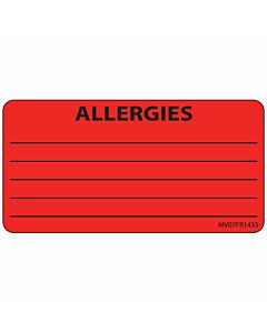 Label Paper Permanent Allergies 1" Core 2 15/16"x1 1/2" Fl. Red 333 per Roll