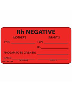 Lab Communication Label (Paper, Permanent) RH Negative Mothers 2 15/16"x1 1/2" Fluorescent Red - 333 per Roll