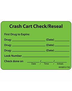 Label Paper Removable Crash Cart, 1" Core, 2" 15/16" x 2, Fl. Green, 333 per Roll