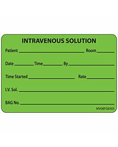 Label Paper Removable Intravenous, 1" Core, 2" 15/16" x 2, Fl. Green, 333 per Roll