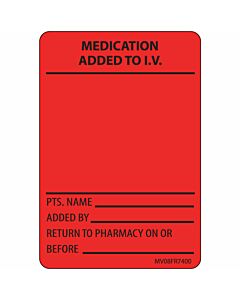 Label Paper Permanent Medication Added To, 1" Core, 2" 15/16" x 2, Fl. Red, 333 per Roll