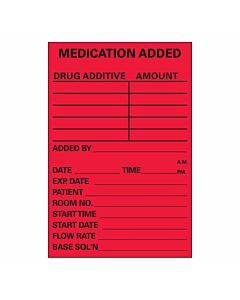 Label Paper Permanent Medication Added, 1" Core, 2" x 3", Fl. Red, 500 per Roll