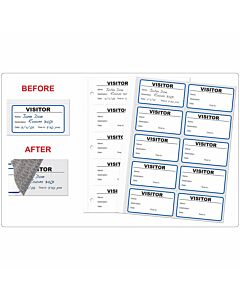 Visitor Pass Form with Record Log Paper Removable "Visitor Name" 3-9/16" x 1-7/8" White with Blue, 10 per Sheet, 100 Sheets per Package