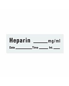 Anesthesia Tape with Date, Time & Initial (Removable) Heparin mg/ml 1/2" x 500" - 333 Imprints - White - 500 Inches per Roll