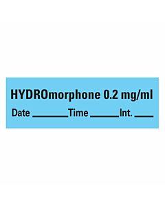 Anesthesia Tape with Date, Time & Initial (Removable) Hydromorphone 0.2 mg/ml 1/2" x 500" - 333 Imprints - Blue - 500 Inches per Roll